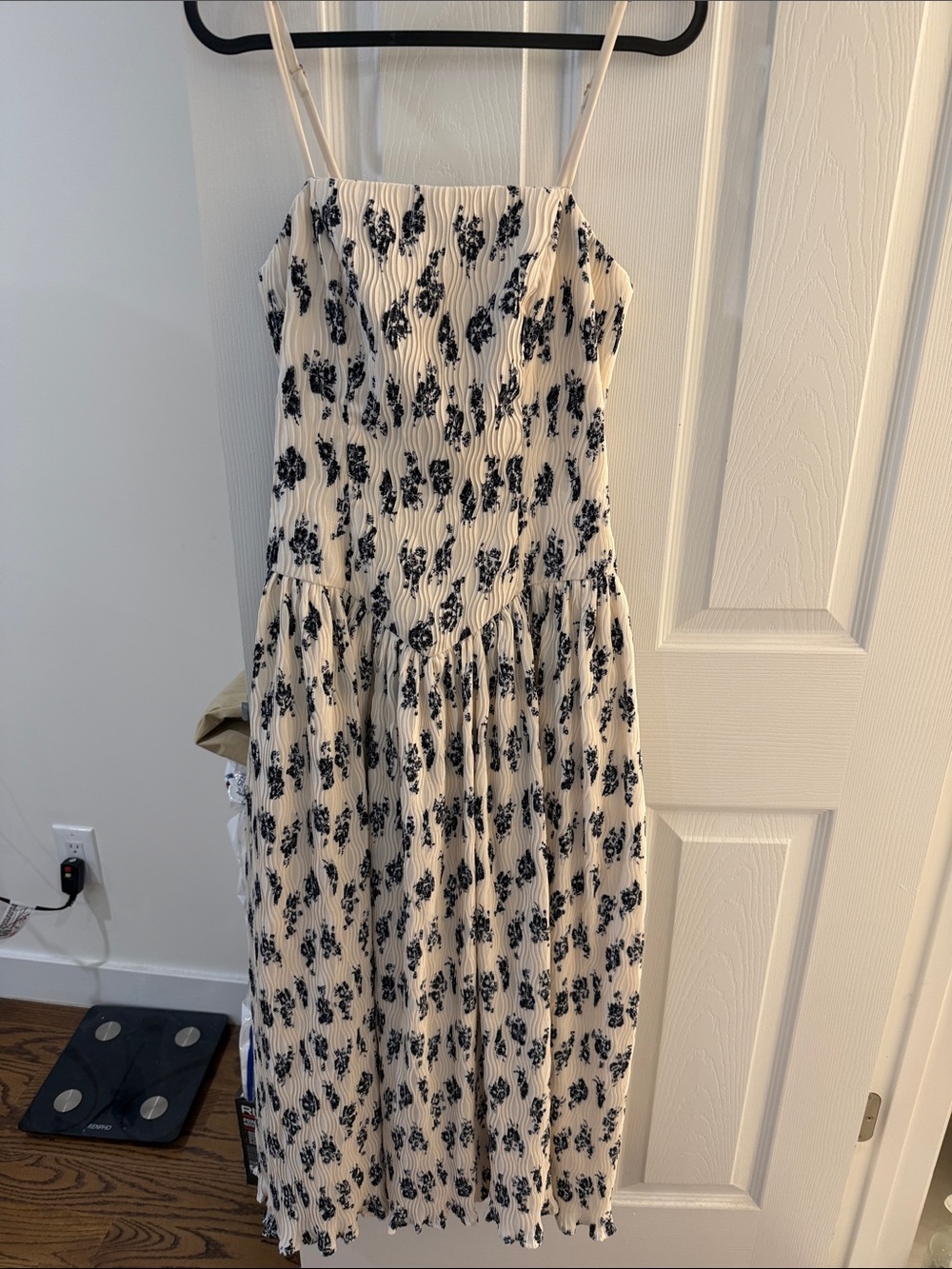 Hutch Cream Midi Dress with navy Floral Print